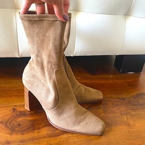 Zara faux suede tan heeled boot. Size 8.